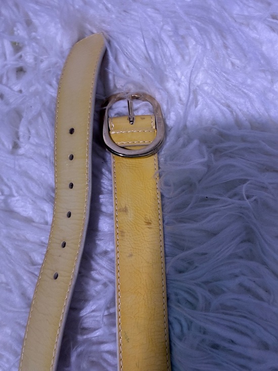 Bally Patent Yellow Leather Belt with Silver Oval Buckle size 85-34 main image 4
